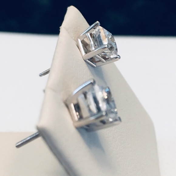 14K White Gold 2.0 CTW Princess Cut Diamond Stud Earrings - Picture 9 of 13